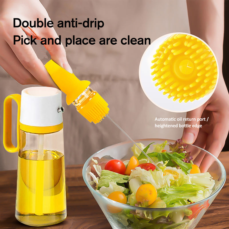 2-in-1 Silicone Brush BBQ Oil Spray Glass Bottle - Multi-Functional Oil Dispenser for Barbecue, Cooking, and Seasoning