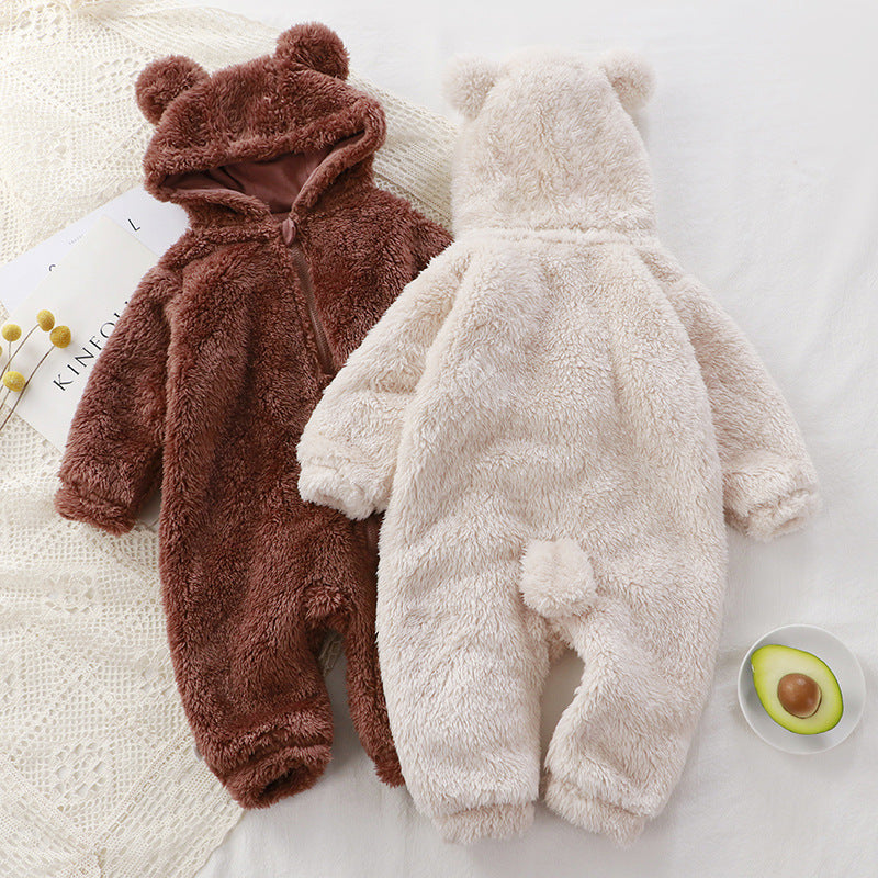 Winter Newborn Baby Plush Outerwear - Cozy One-piece Romper for Infants