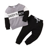 Long Sleeve Letter Print Top Solid Color Trousers Two-piece Set