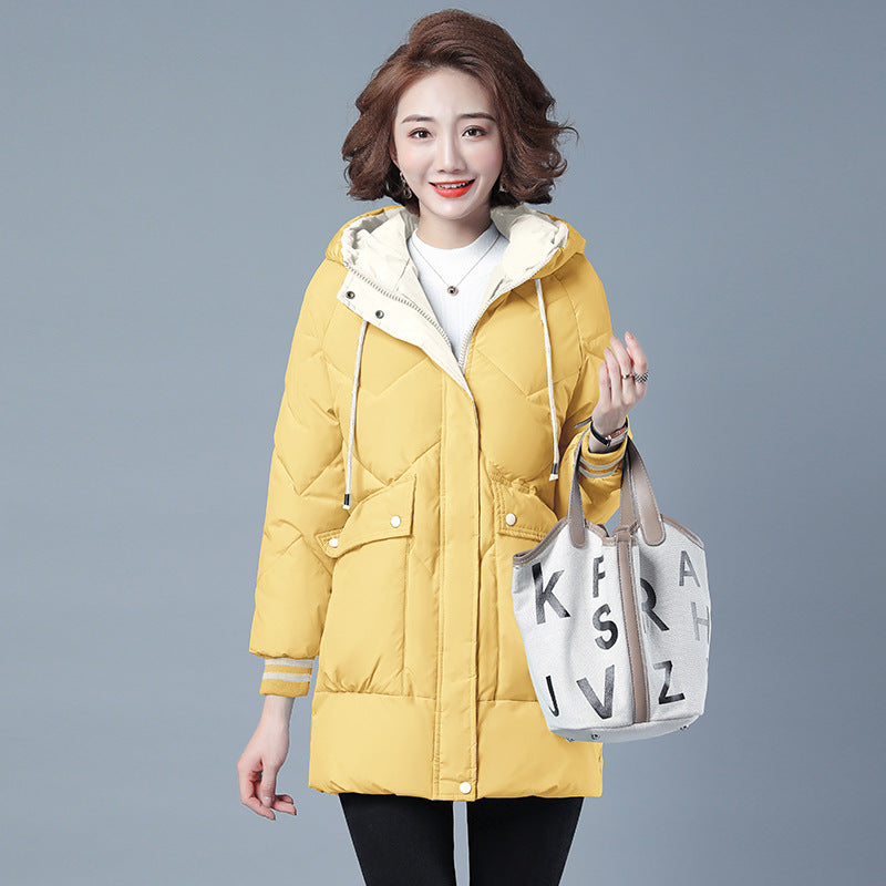 Winter Cotton Puffer Jacket for Women - Mid-length, Loose Fit, and Thickened