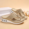 Summer Style: Air Cushion Thong Sandals with Hollow Metal Buckle, Wedges for Women's Beach Comfort