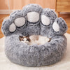 Round Large Pet House with Long Plush Deep Sleeping Area, Bear Paw Shape Super Soft Cushion Calm Beds for Dogs and Cats