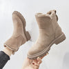 Women's Winter Boots with Integrated Leather, Fur, and Plush Warmth in Middle Tube Design