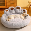 Round Large Pet House with Long Plush Deep Sleeping Area, Bear Paw Shape Super Soft Cushion Calm Beds for Dogs and Cats