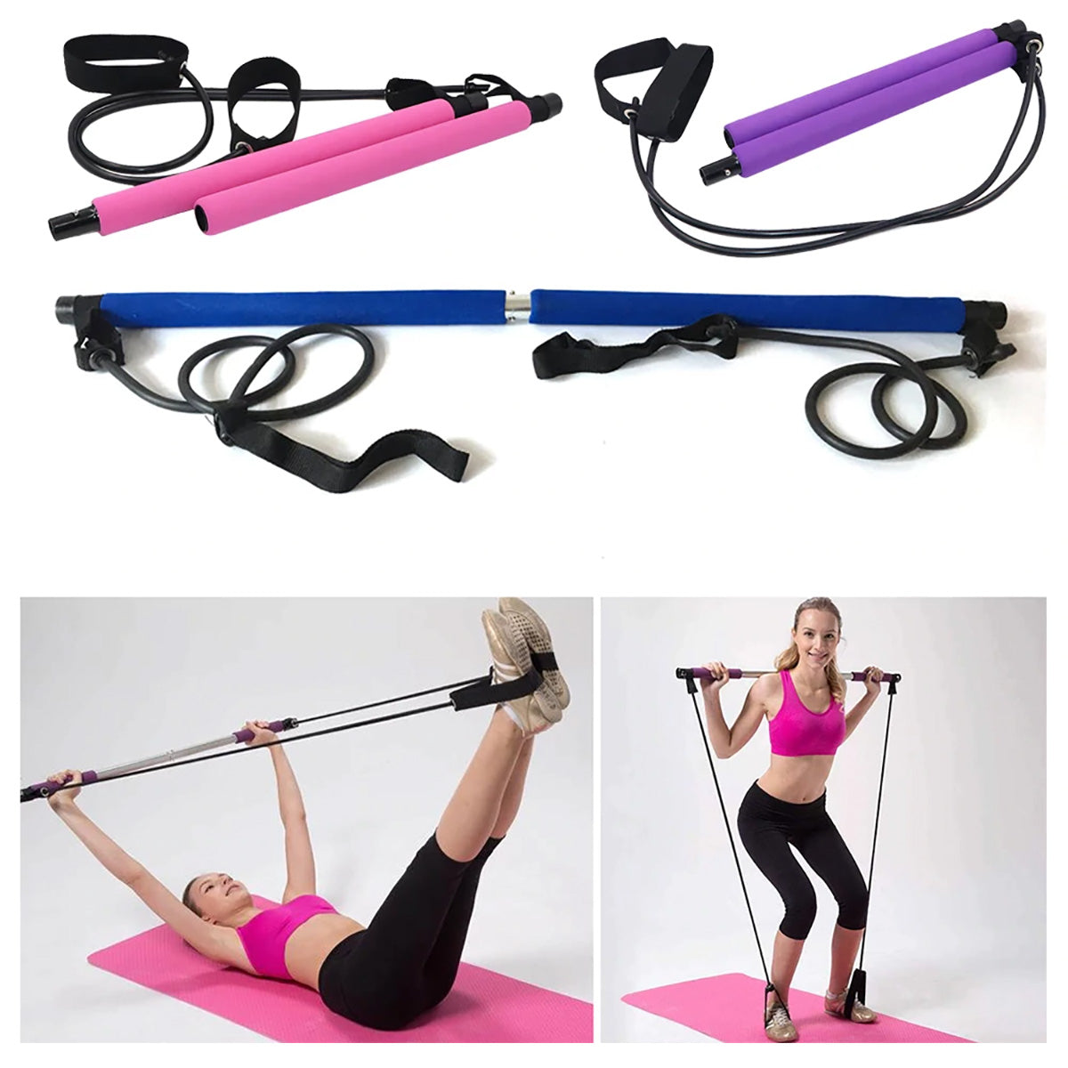 Portable Home Gym Pilates Bar with Resistance Band